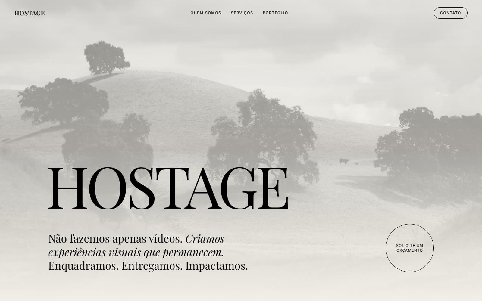 Página inicial do site Hostage Production